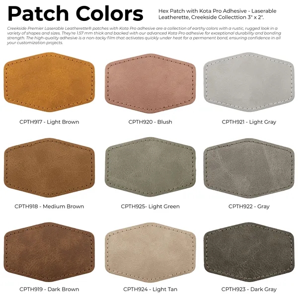 3" x 2" Creekside hexagonal PU leatherette garment patch.... from ASI 74601 Calico