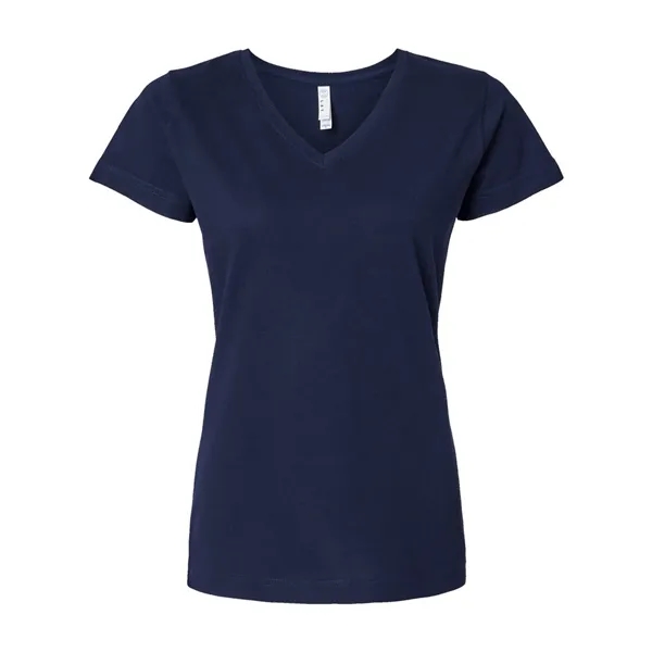 Women's fine jersey longer length V-neck T-shirt. Blank product.... from ASI 84358 S&S Activewear