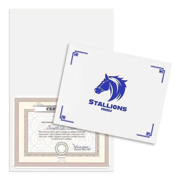 Linen certificate holder that's scored for easy folding and able to... from ASI 54040 Fey Promo