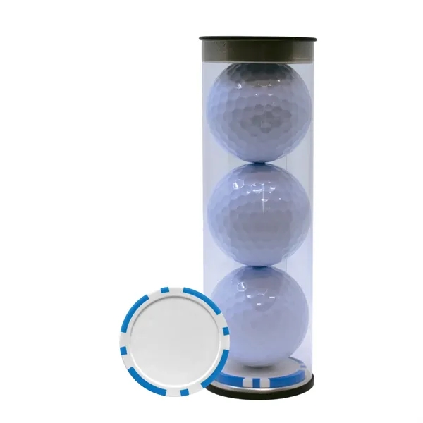 Three TaylorMade Distance Plus golf balls and a poker chip ball... from ASI 38120 Ball Pro / Diversified Quality Kitchenware