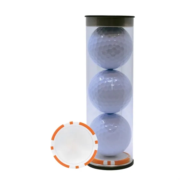 Three TaylorMade Distance Plus golf balls and a poker chip ball... from ASI 38120 Ball Pro / Diversified Quality Kitchenware