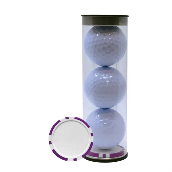 Three TaylorMade Distance Plus golf balls and a poker chip ball... from ASI 38120 Ball Pro / Diversified Quality Kitchenware