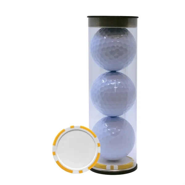 Three TaylorMade Distance Plus golf balls and a poker chip ball... from ASI 38120 Ball Pro / Diversified Quality Kitchenware