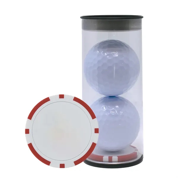 Two TaylorMade Distance Plus golf balls and a poker chip ball... from ASI 38120 Ball Pro / Diversified Quality Kitchenware