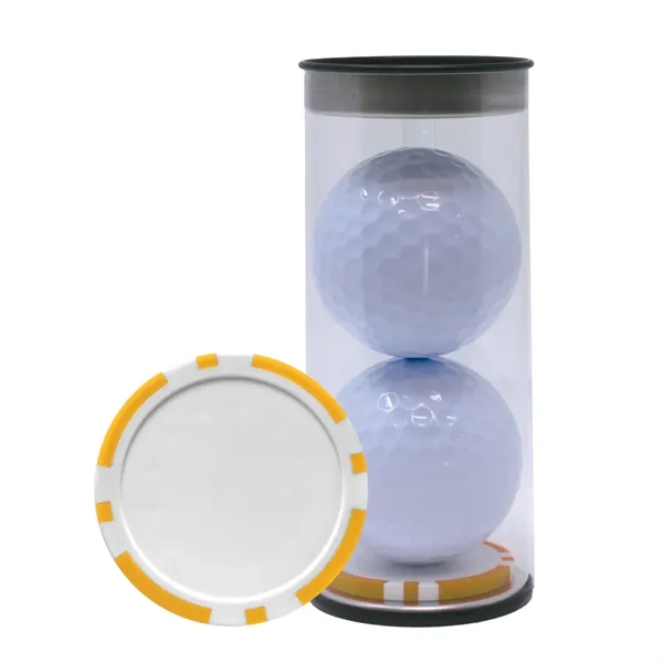 Two TaylorMade Distance Plus golf balls and a poker chip ball... from ASI 38120 Ball Pro / Diversified Quality Kitchenware