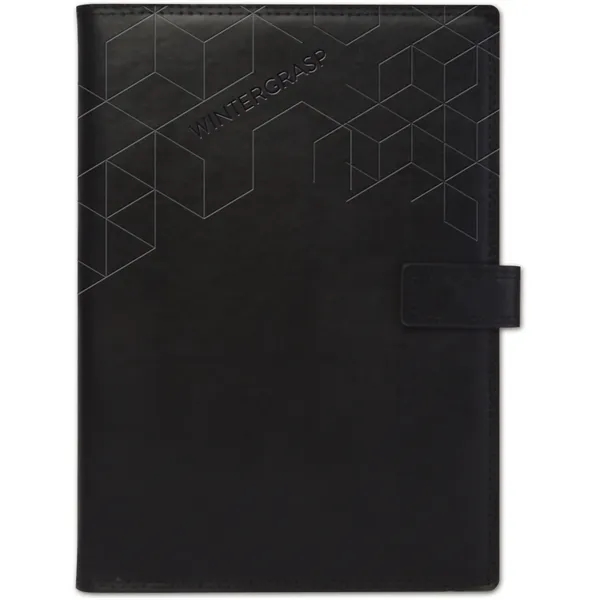 7x10 Leather refillable notebook, magnetic tab closure, blind deboss, recycled lined... from ASI 91340 Journalbooks/Timeplanner Calendars