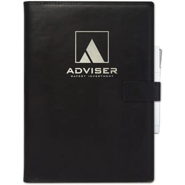 7x10 Leather refillable notebook, magnetic tab closure, blind deboss, recycled lined... from ASI 91340 Journalbooks/Timeplanner Calendars