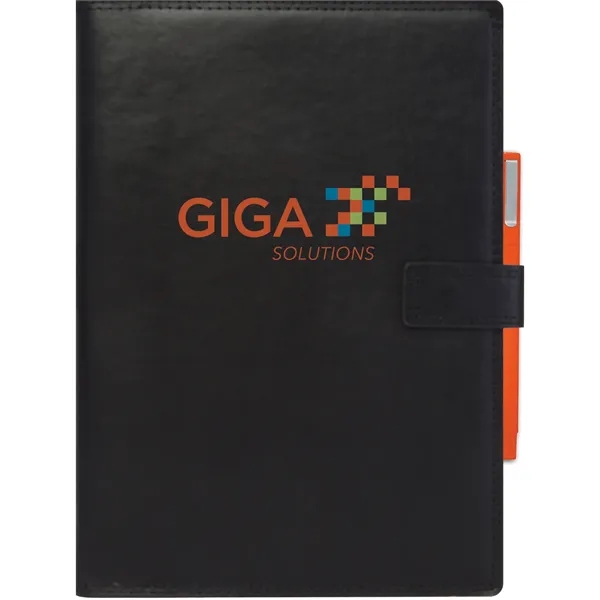 7x10 Leather refillable notebook, magnetic tab closure, blind deboss, recycled lined... from ASI 91340 Journalbooks/Timeplanner Calendars