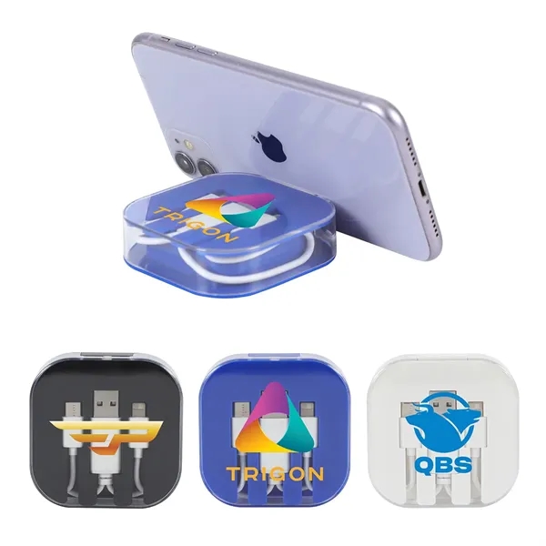 4-in-1 Charging Cable With Recycled ABS Case & Built-In Phone Stand... from ASI 36730 Ariel Premium Supply Inc