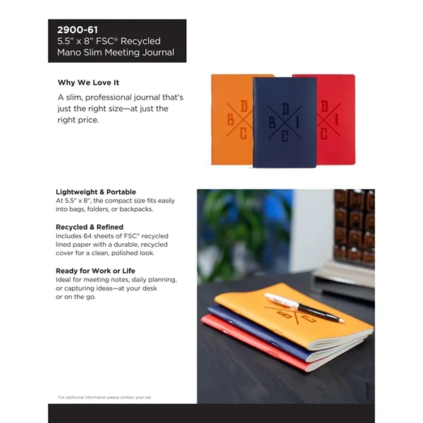 5.5'' x 8'' FSC ® Recycled Mano Slim Meeting Journal... from ASI 66887 PCNA / Leeds