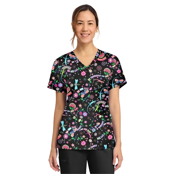 Cherokee - Genuine - Women's 2-Pocket Print V-Neck Scrub Top... from ASI 86018 Scrub Authority
