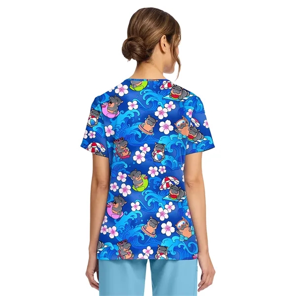 Cherokee - Genuine - Women's 2-Pocket Print V-Neck Scrub Top... from ASI 86018 Scrub Authority