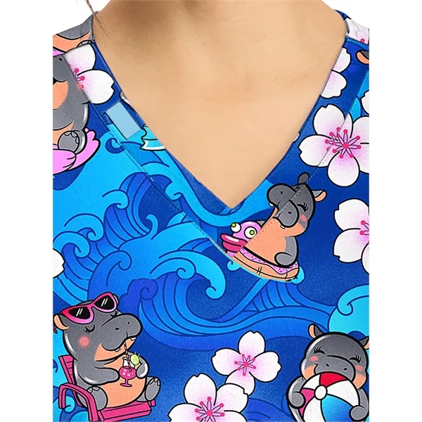 Cherokee - Genuine - Women's 2-Pocket Print V-Neck Scrub Top... from ASI 86018 Scrub Authority