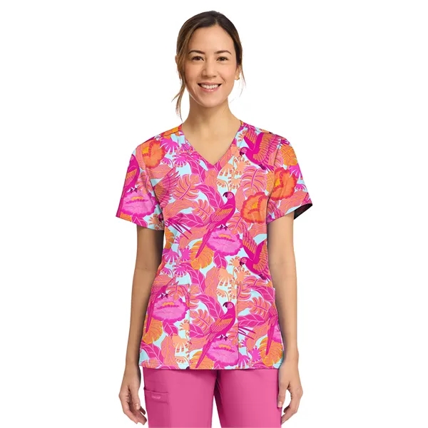 Cherokee - Genuine - Women's 2-Pocket Print V-Neck Scrub Top... from ASI 86018 Scrub Authority