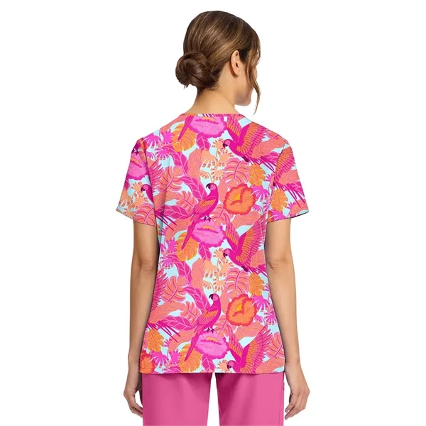 Cherokee - Genuine - Women's 2-Pocket Print V-Neck Scrub Top... from ASI 86018 Scrub Authority