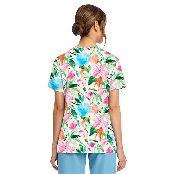 Cherokee - Genuine - Women's 2-Pocket Print V-Neck Scrub Top... from ASI 86018 Scrub Authority