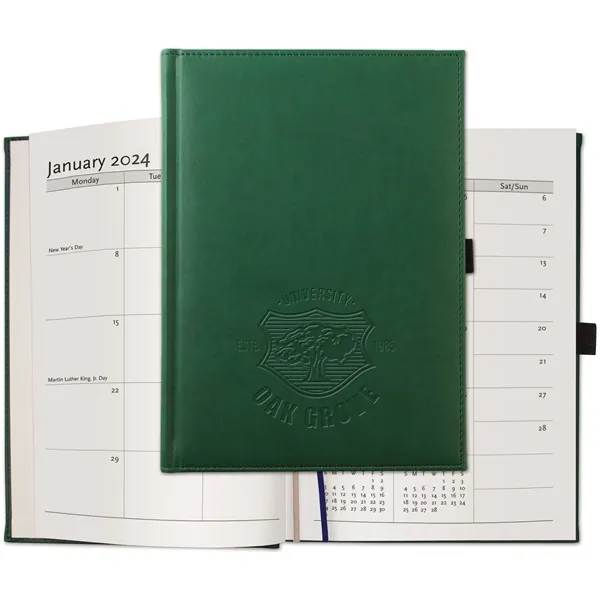 7" x 9.5" Faux-leather Pedova journal with deboss imprint, 12-month Calendar... from ASI 91340 Journalbooks/Timeplanner Calendars