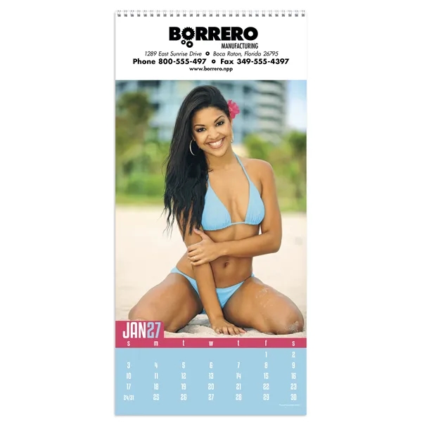 9 x 19 2024 Swimsuit calendar on 70# glossy paper.... from ASI 40480 Koozie Group / Norwood Triumph Calendar