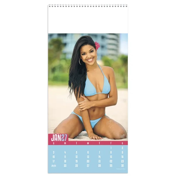 9 x 19 2024 Swimsuit calendar on 70# glossy paper.... from ASI 40480 Koozie Group / Norwood Triumph Calendar