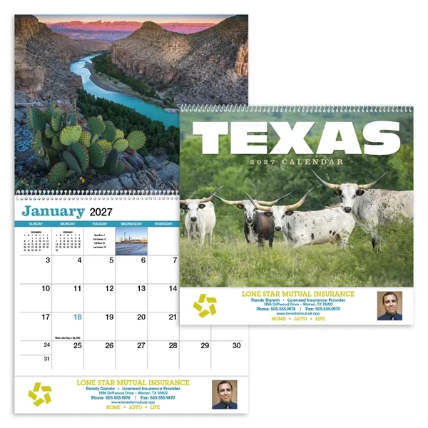 Texas Appointment Calendar - Spiral... from ASI 40480 Koozie Group / HotLine®