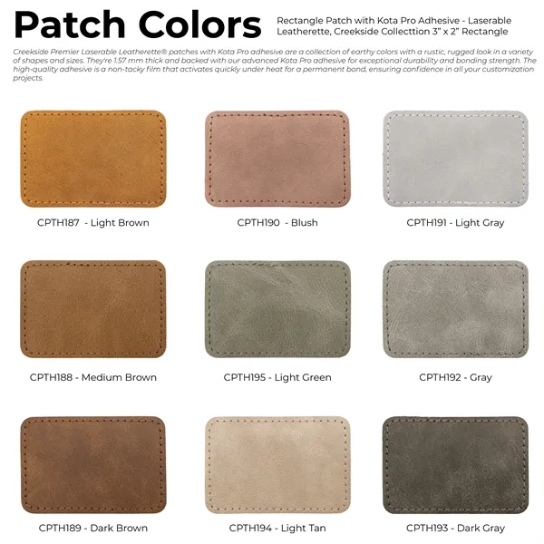 3" x 2" Creekside Rectangle PU leatherette garment patch.... from ASI 74601 Calico