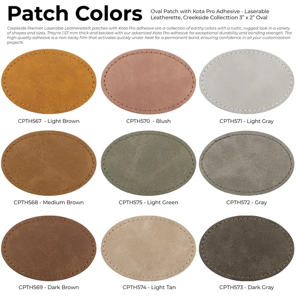 3" x 2" Creekside Oval PU leatherette garment patch.... from ASI 74601 Calico