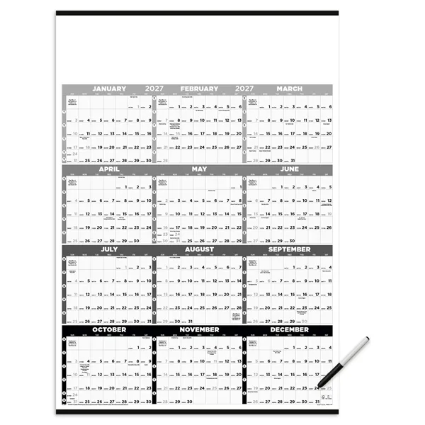 Black & White Time Management Span-A-Year Laminated w/Marker... from ASI 40480 Koozie Group