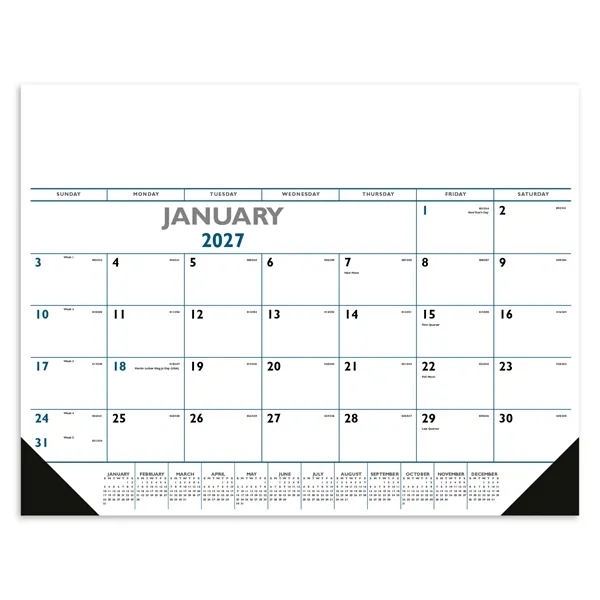 Blue & Black Desk Pad with Vinyl Corners... from ASI 40480 Koozie Group / Norwood Triumph Calendar