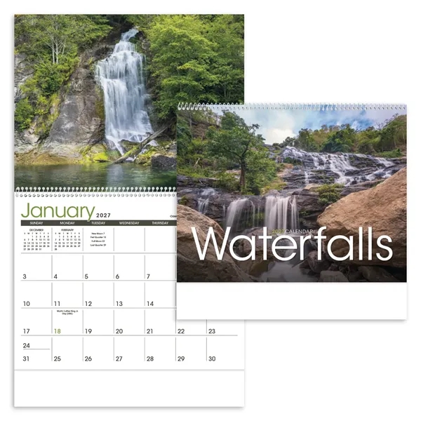 11 x 19 2024 Waterfalls calendar on 70# glossy paper with... from ASI 40480 Koozie Group / Norwood Triumph Calendar