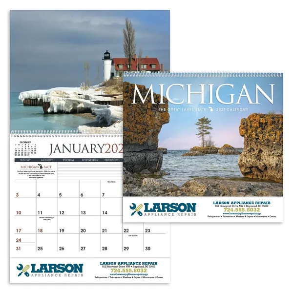 11 x 19 2024 Michigan calendar on 70# glossy paper with... from ASI 40480 Koozie Group / Norwood Triumph Calendar