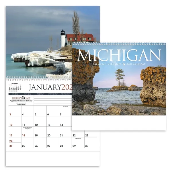 11 x 19 2024 Michigan calendar on 70# glossy paper with... from ASI 40480 Koozie Group / Norwood Triumph Calendar