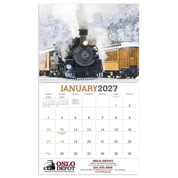 11 x 19 2024 Trains calendar on 70# glossy paper with... from ASI 40480 Koozie Group / Norwood Triumph Calendar