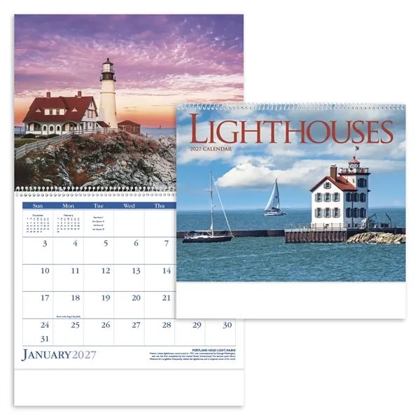 11 x 19 2024 Lighthouses calendar on 70# glossy paper and... from ASI 40480 Koozie Group / Norwood Triumph Calendar