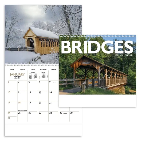 11 x 19 Bridges 2024 spiral-bound wall calendar on 70# glossy... from ASI 40480 Koozie Group / Norwood Triumph Calendar