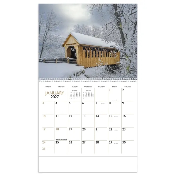 11 x 19 Bridges 2024 spiral-bound wall calendar on 70# glossy... from ASI 40480 Koozie Group / Norwood Triumph Calendar