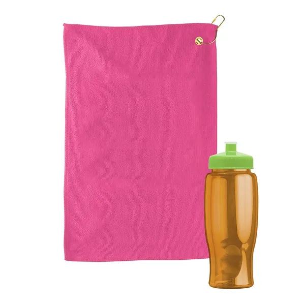 27 oz. Poly-pure transparent bottle with microfiber golf towel. Towel is... from ASI 40480 Koozie Group