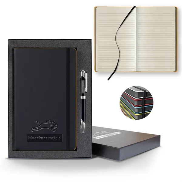Black Laser Medio Lined Ivory Page Journal Gift Set... from ASI 68507 The Magnet Group / Castelli