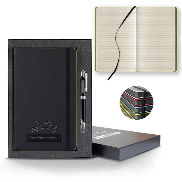 Black Laser Medio Lined Ivory Page Journal Gift Set... from ASI 68507 The Magnet Group / Castelli
