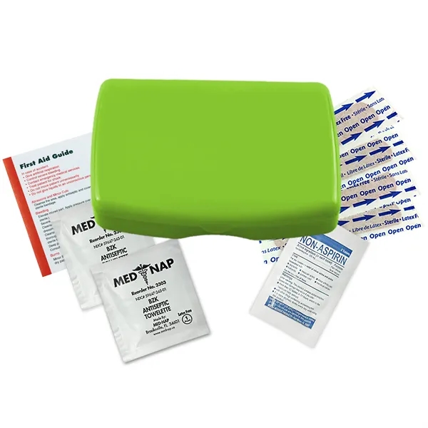 First aid kit in a durable living hinge box with non-aspirin... from ASI 40480 Koozie Group