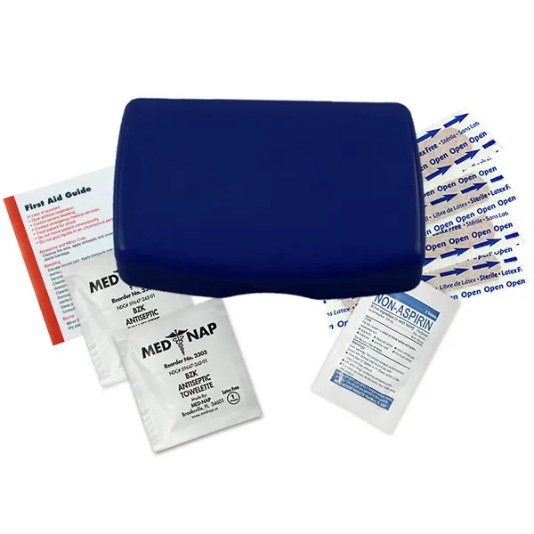 First aid kit in a durable living hinge box with non-aspirin... from ASI 40480 Koozie Group