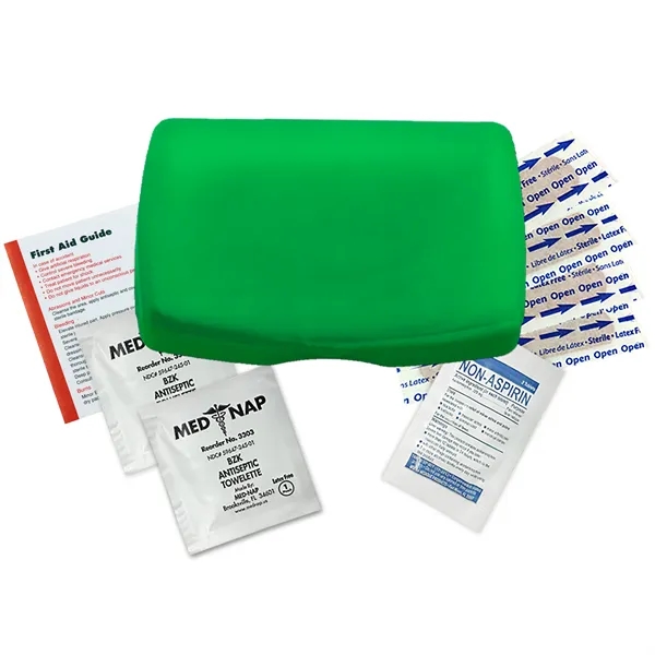 First aid kit in a durable living hinge box with non-aspirin... from ASI 40480 Koozie Group