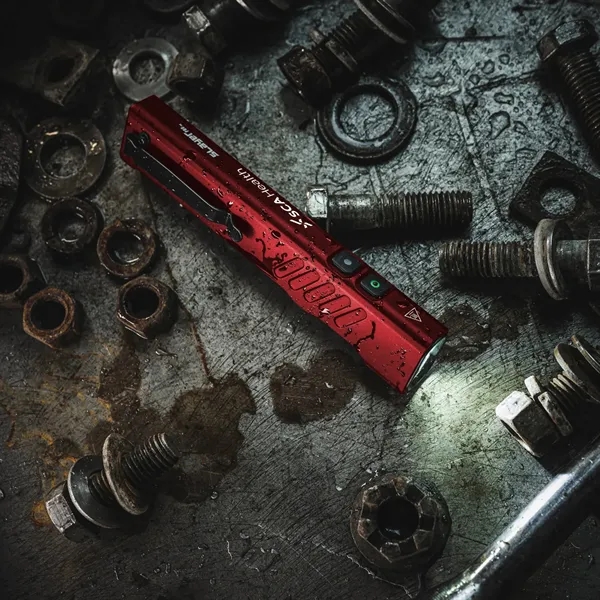 Rechargeable and waterproof SLAYER has an all-aluminum frame in a flat... from ASI 46170 Compass Industries Inc