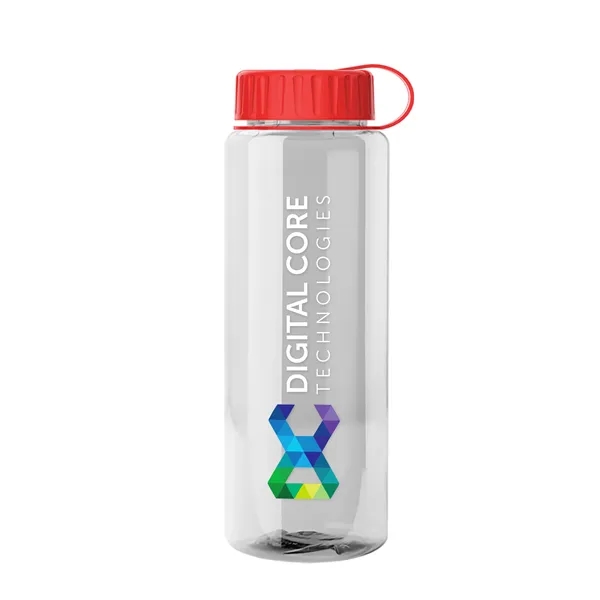Transparent sports bottle, 32 oz. made of recycled PETE with tethered... from ASI 40480 Koozie Group