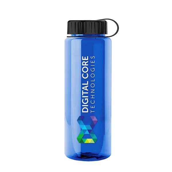 Transparent sports bottle, 32 oz. made of recycled PETE with tethered... from ASI 40480 Koozie Group
