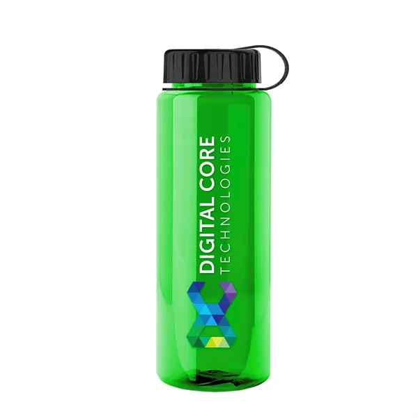Transparent sports bottle, 32 oz. made of recycled PETE with tethered... from ASI 40480 Koozie Group