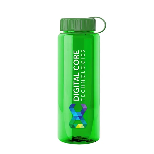 Transparent sports bottle, 32 oz. made of recycled PETE with tethered... from ASI 40480 Koozie Group