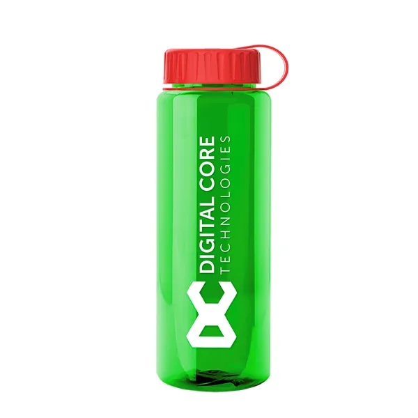 Transparent sports bottle, 32 oz. made of recycled PETE with tethered... from ASI 40480 Koozie Group
