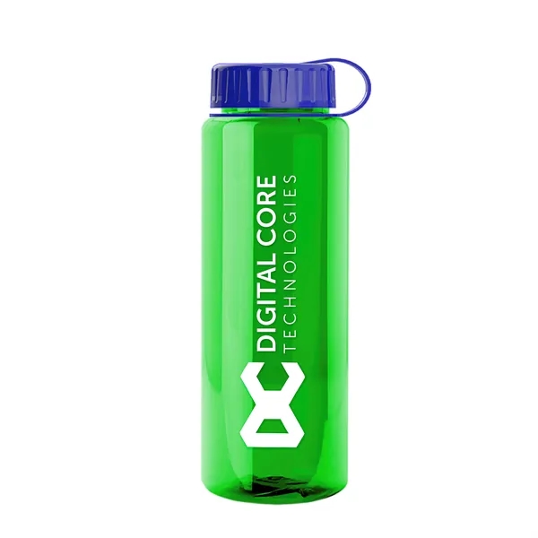 Transparent sports bottle, 32 oz. made of recycled PETE with tethered... from ASI 40480 Koozie Group
