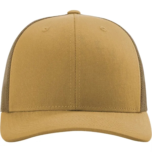 Richardson 112 snapback six-panel cotton and polyester trucker cap with leatherette... from ASI 74601 Calico