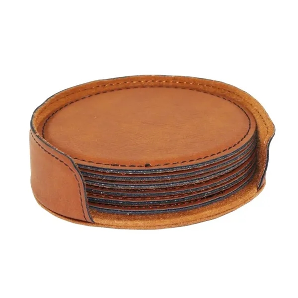 3 3/4" round leatherette coaster set of 6 with holder.... from ASI 55450 Franmara Inc